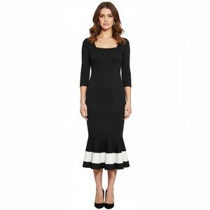 Nice Forever black white Mermaid Dress quarter sleeves Square Neck MEDIUM 6 zip